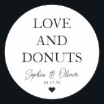 Simple Classic LOVE DONUTS Heart Wedding Favour Round Sticker<br><div class="desc">A Classic Black Thank You Wedding Sticker featuring "Love and DONUTS" in a classic modern elegant font. 
You can easily personalised it with your names and wedding date.</div>