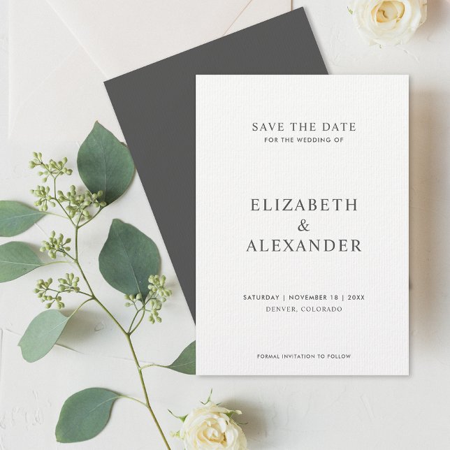 Simple Classic Minimalist Black & White Wedding  Save The Date (Creator Uploaded)