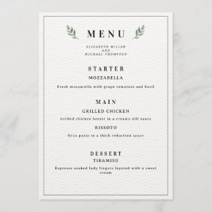 Simple Classic Minimalist Wedding Menu, Modern Menu