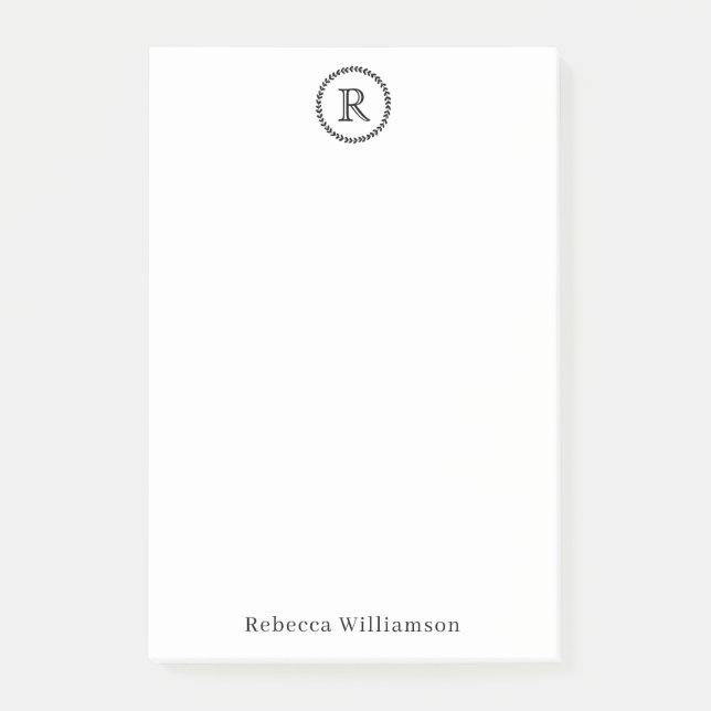 Simple Classic Modern Rustic Wreath Monogram Black Post-it Notes (Front)