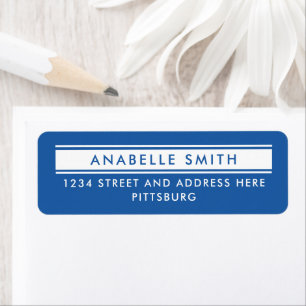 Simple Classic Monochrome Blue Return Address Typo Label
