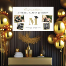 Simple Classic Monogram 4 Photo Graduation Party