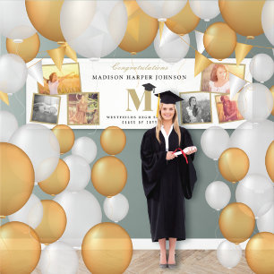 Simple Classic Monogram 6 Photo Graduation Party Banner