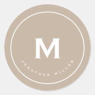 Simple Classic Monogram Beige Classic Round Sticker