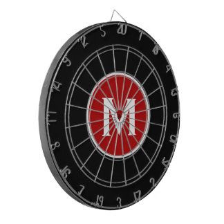 Simple Classic Monogram Black Red Dartboard