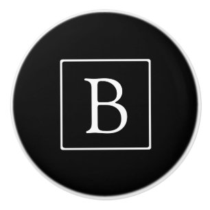 Simple Classic Monogram   Black w/ White Text Ceramic Knob
