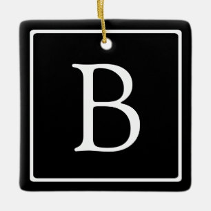 Simple Classic Monogram   Black w/ White Text Ceramic Ornament