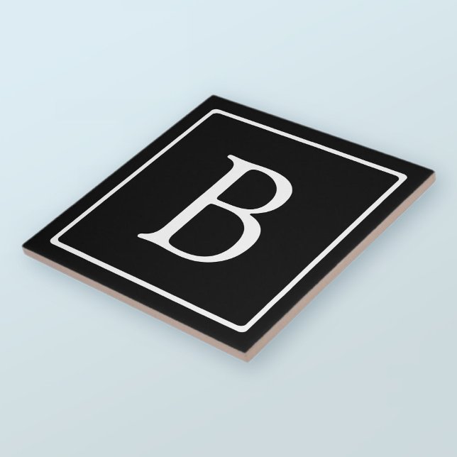 Simple Classic Monogram | Black w/ White Text Ceramic Tile (Creator Uploaded)