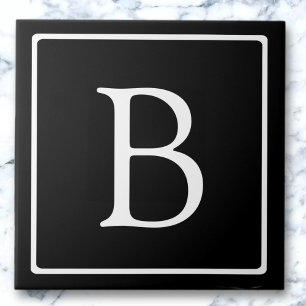 Simple Classic Monogram   Black w/ White Text Ceramic Tile