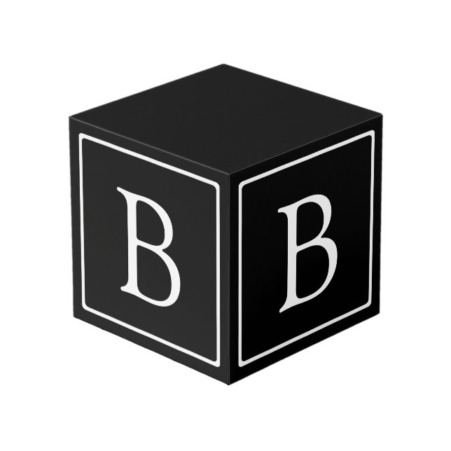 Simple Classic Monogram | Black w/ White Text Cube (Front Angled)