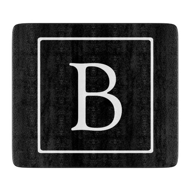 Simple Classic Monogram | Black w/ White Text Cutting Board (Front)
