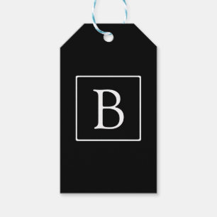 Simple Classic Monogram   Black w/ White Text Gift Tags