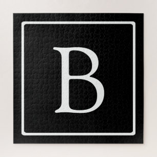 Simple Classic Monogram   Black w/ White Text Jigsaw Puzzle