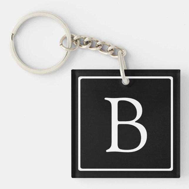Simple Classic Monogram | Black w/ White Text Key Ring (Front)