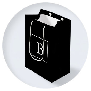 Simple Classic Monogram   Black w/ White Text Medium Gift Bag