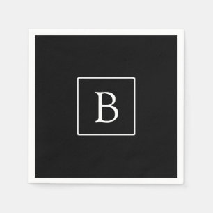 Simple Classic Monogram   Black w/ White Text Napkin