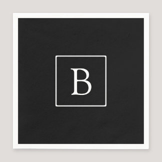 Simple Classic Monogram | Black w/ White Text Napkin