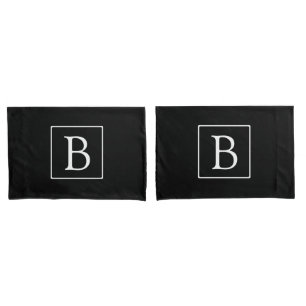 Simple Classic Monogram   Black w/ White Text Pillowcase