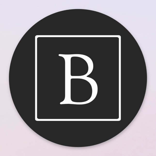 Simple Classic Monogram | Black w/ White Text Round Sticker (Creator Uploaded)