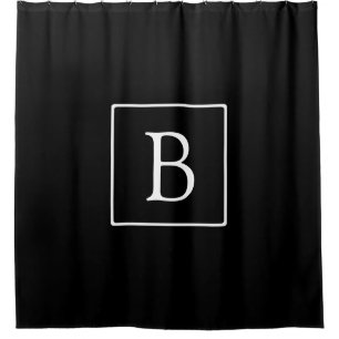 Simple Classic Monogram   Black w/ White Text Shower Curtain