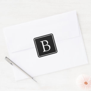 Simple Classic Monogram   Black w/ White Text Square Sticker