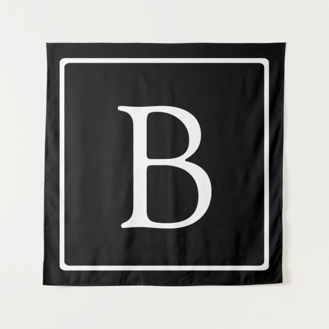Simple Classic Monogram | Black w/ White Text Tapestry (Front)