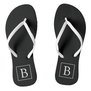 Simple Classic Monogram   Black w/ White Text Thongs