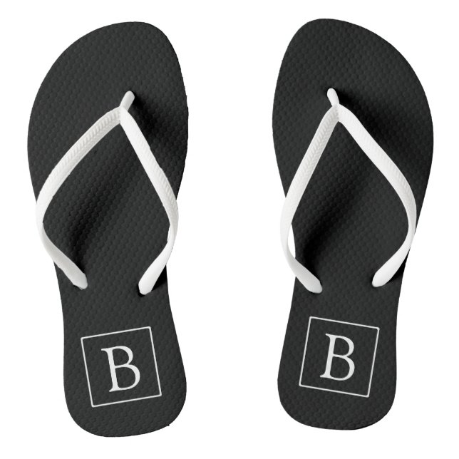 Simple Classic Monogram | Black w/ White Text Thongs (Footbed)