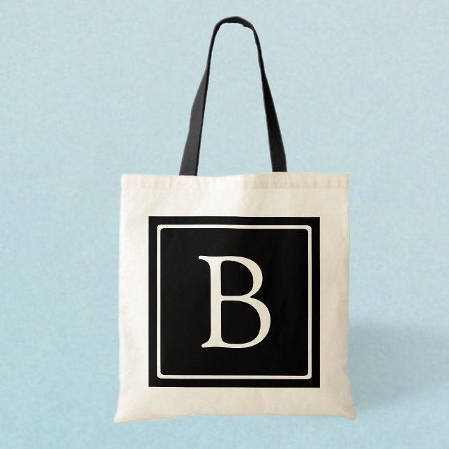 Simple Classic Monogram | Black w/ White Text Tote Bag (Creator Uploaded)