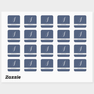 SIMPLE CLASSIC MONOGRAM INITIAL NAMED SILVER WHITE SQUARE STICKER