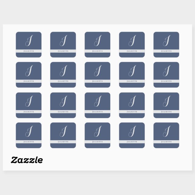 SIMPLE CLASSIC MONOGRAM INITIAL NAMED SILVER WHITE SQUARE STICKER (Sheet)