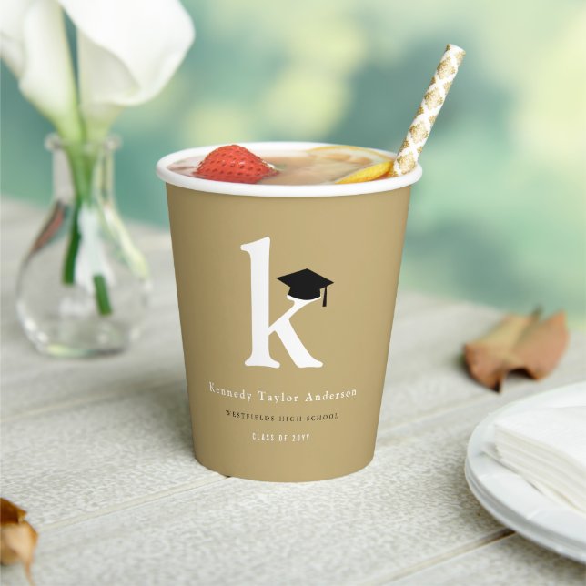 Simple Classic Monogram Modern Graduation Party Paper Cups (Insitu)