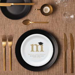 Simple Classic Monogram Modern Graduation Party Paper Plate