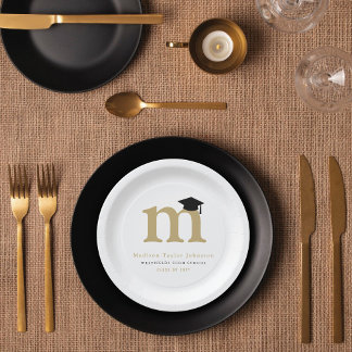 Simple Classic Monogram Modern Graduation Party Paper Plate