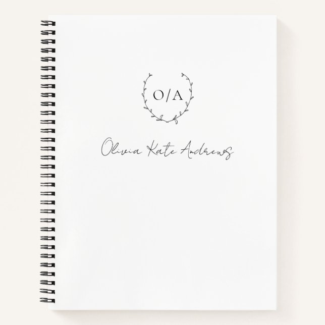 Simple Classic Monogram Wreath Elegant Notebook (Front)