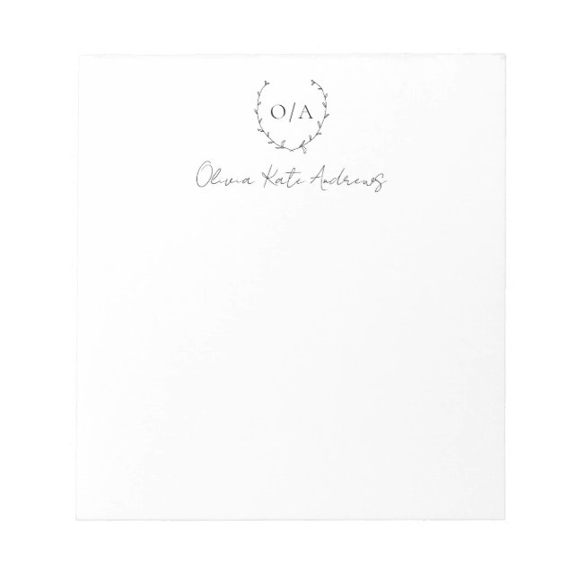 Simple Classic Monogram Wreath Elegant Notepad (Front)