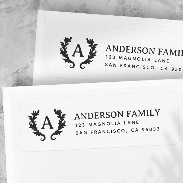 Simple Classic Monogram Wreath Return Address Label (Creator Uploaded)