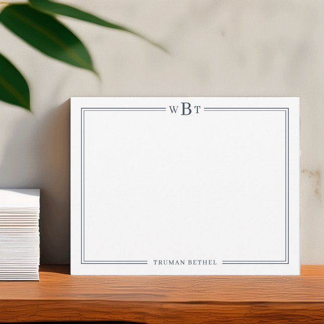 Simple Classic Navy Blue 3-Initial Monogram & Name Card (Creator Uploaded)