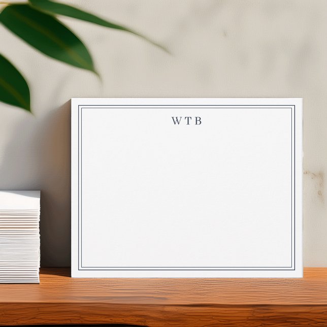 Simple Classic Navy Blue Bordered Monogram Card (Creator Uploaded)
