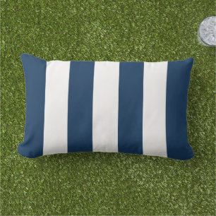 Simple Classic Navy Blue Cabana Stripes Lumbar Cushion
