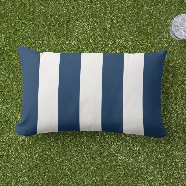 Simple Classic Navy Blue Cabana Stripes Lumbar Cushion (Grass)