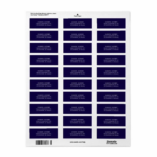 Simple Classic NavyBlue Return Address Text Based  Label (Full Sheet)