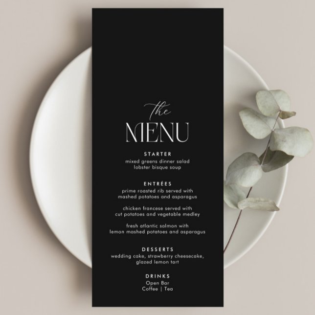 Simple Classic Old Money Black Wedding  Menu (Creator Uploaded)