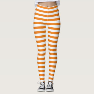 Simple Classic Orange and White Striped  Leggings