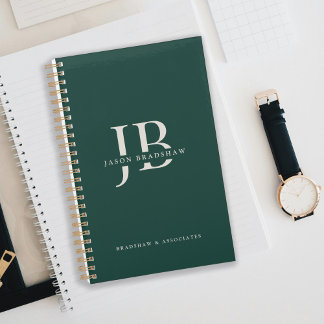 Simple Classic Professional Monogram Name Green Planner