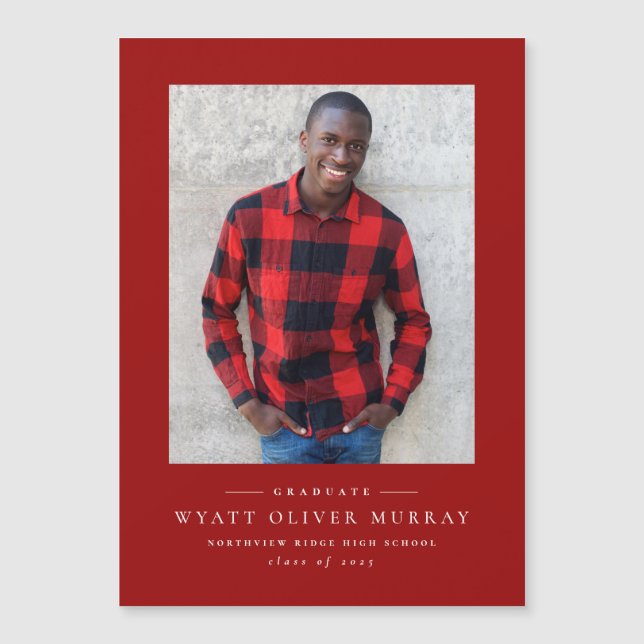Simple classic red graduation announcement magnet (Front)