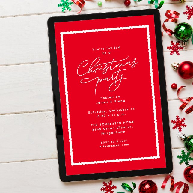 Simple classic red white Christmas party Invitation (Creator Uploaded)