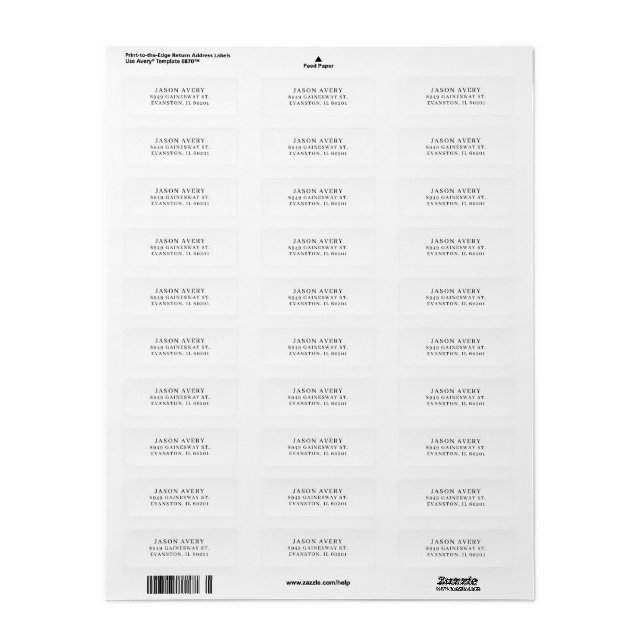 Simple Classic Return Address Text Based Printed Label (Full Sheet)