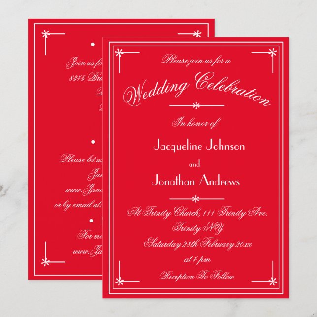 Simple Classic Romantic Red All In One Wedding Invitation (Front/Back)
