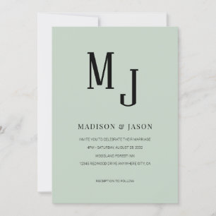 Simple Classic Sage Green Roman Monogram Wedding Invitation